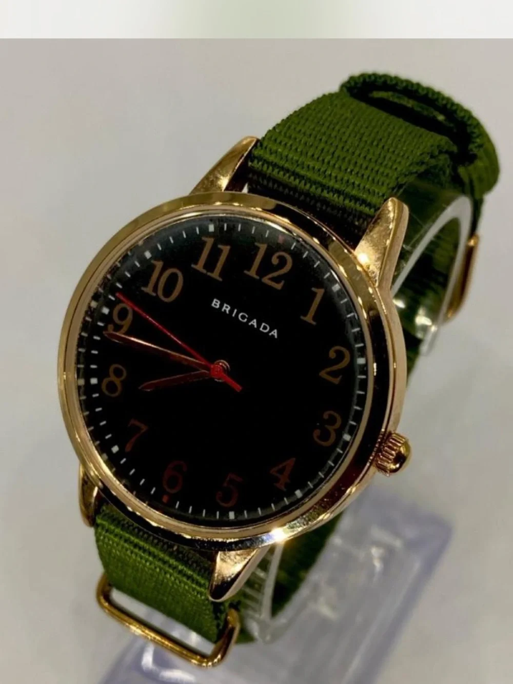 Men’s ^^^Brigada  *** Gold-Tone Watch /  Hunter green Dial *** Olive Green Strap